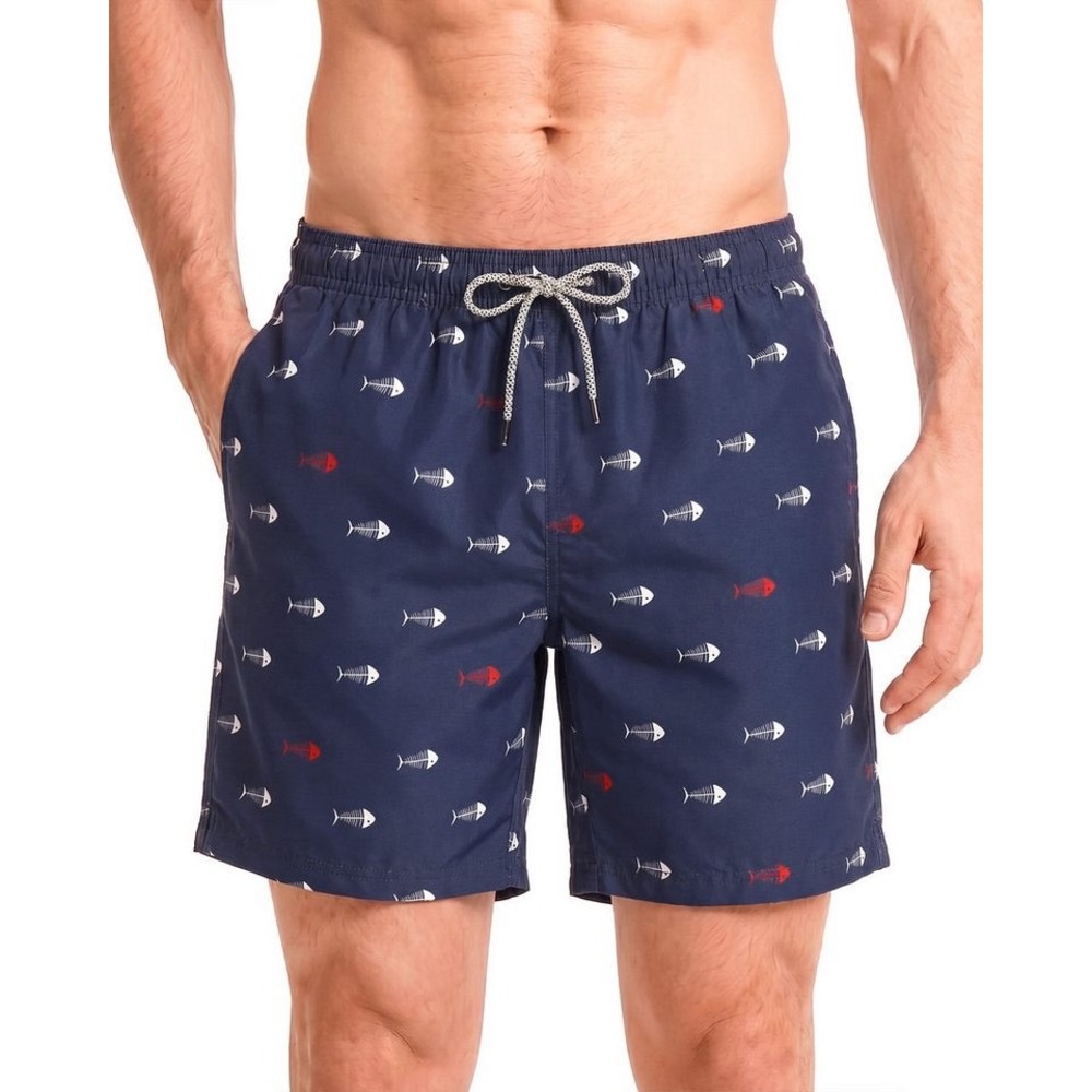 Maamgic Mens Navy Fish Bone Skeleton Print Swim Trunks Board Shorts Size‎ L